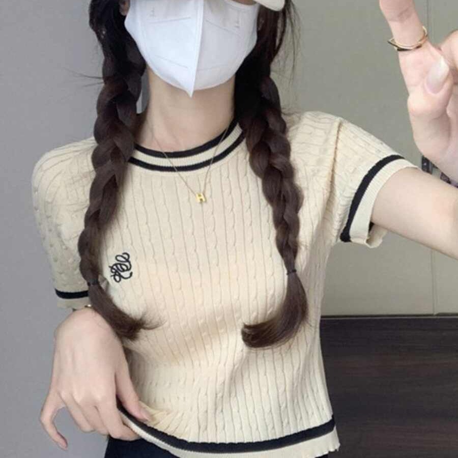 韓系V領短款針織衫女夏2026新款顯瘦百搭休閑時尚蕩領設計上衣