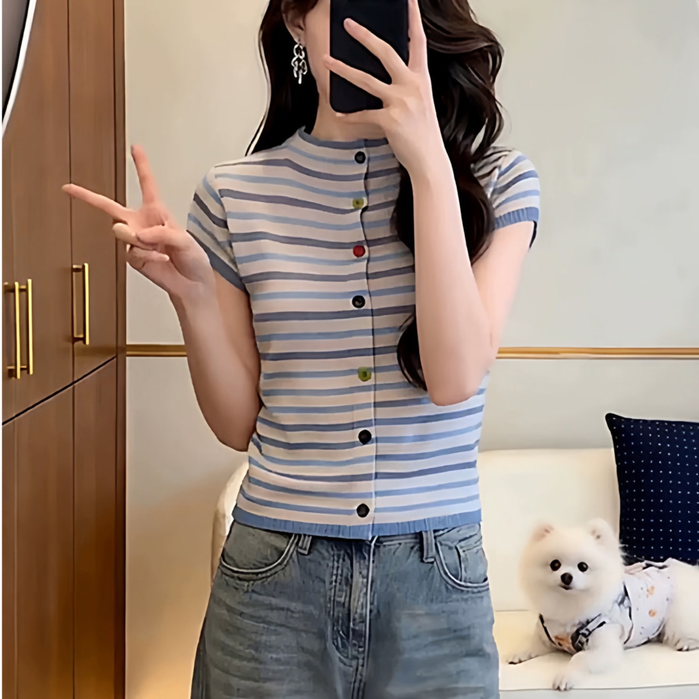 撞色條紋短袖t恤女2026新款夏季大碼胖mm修身顯瘦氣質針織衫上衣