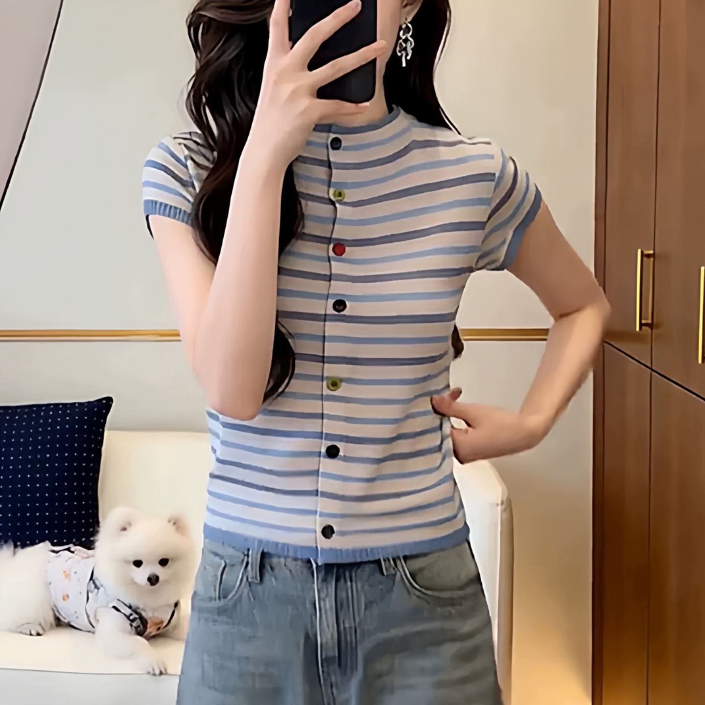 撞色條紋短袖t恤女2026新款夏季大碼胖mm修身顯瘦氣質針織衫上衣