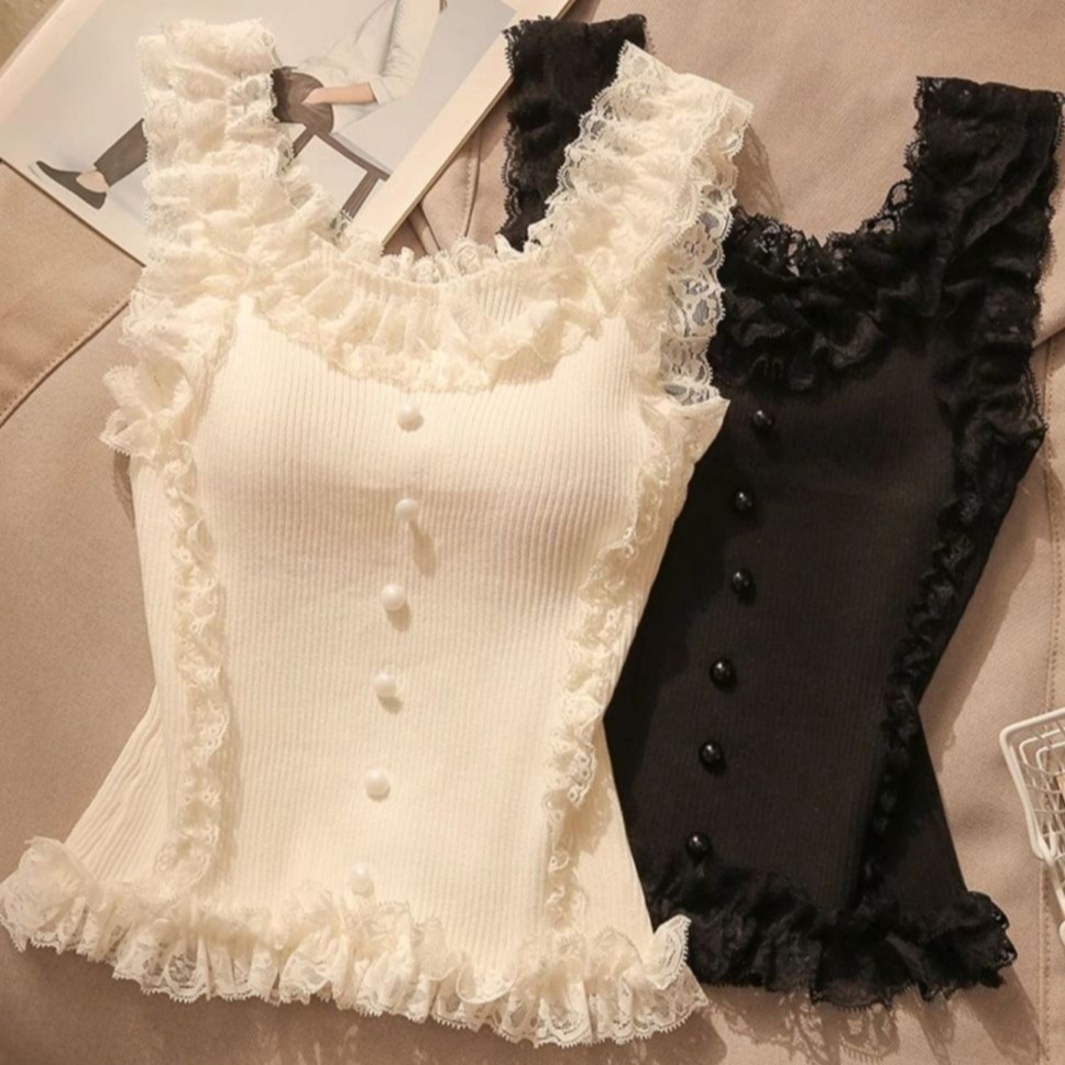純欲甜辣蕾絲花邊吊帶背心女夏辣妹修身顯瘦針織打底無袖美背上衣