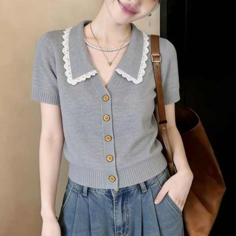 蕾絲娃娃領正肩短袖T恤女2026夏季新款小衫大碼胖mm洋氣減齡上衣