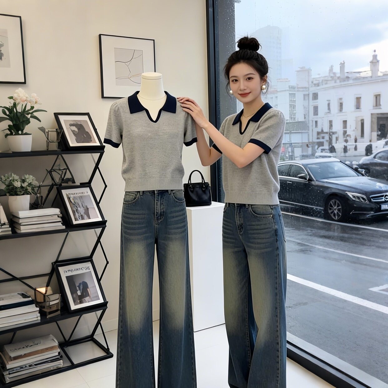 設計感夏季新款韓版時尚polo領短袖T恤撞色百搭顯瘦針織衫女上衣