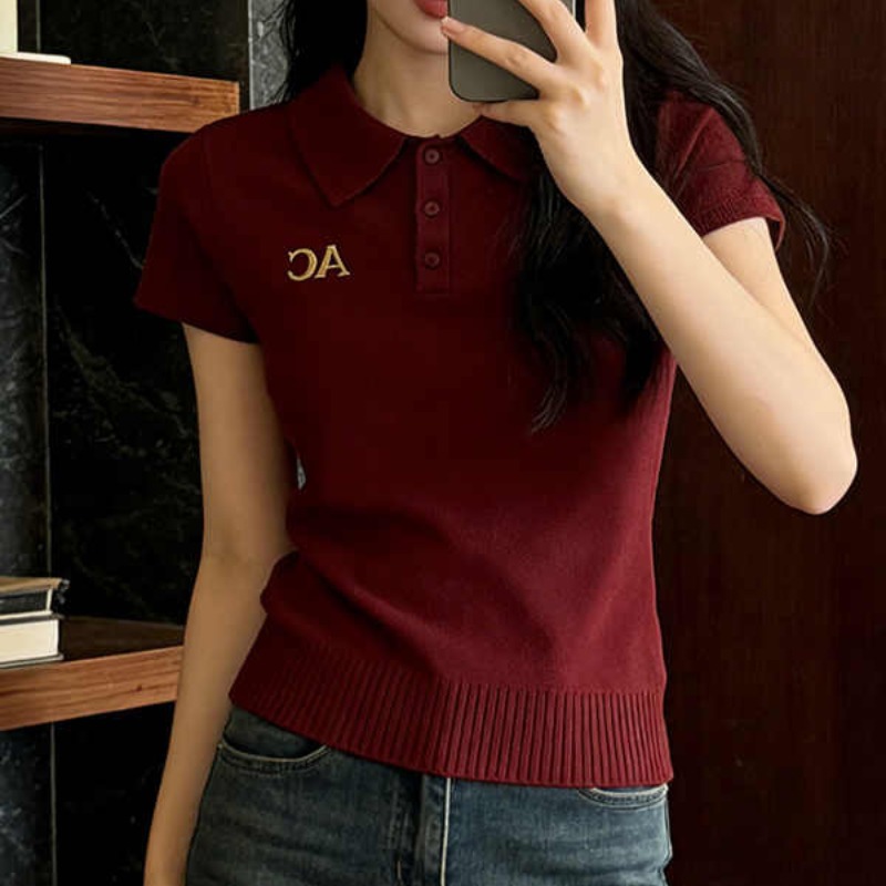 時尚休閑polo領短袖t恤女2026夏季新款輕奢顯瘦巨好看針織衫上衣