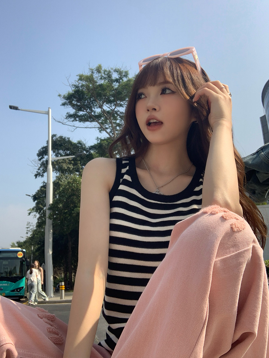 條紋背心女內搭新款夏外穿高級感打底吊帶寬松無袖針織小上衣