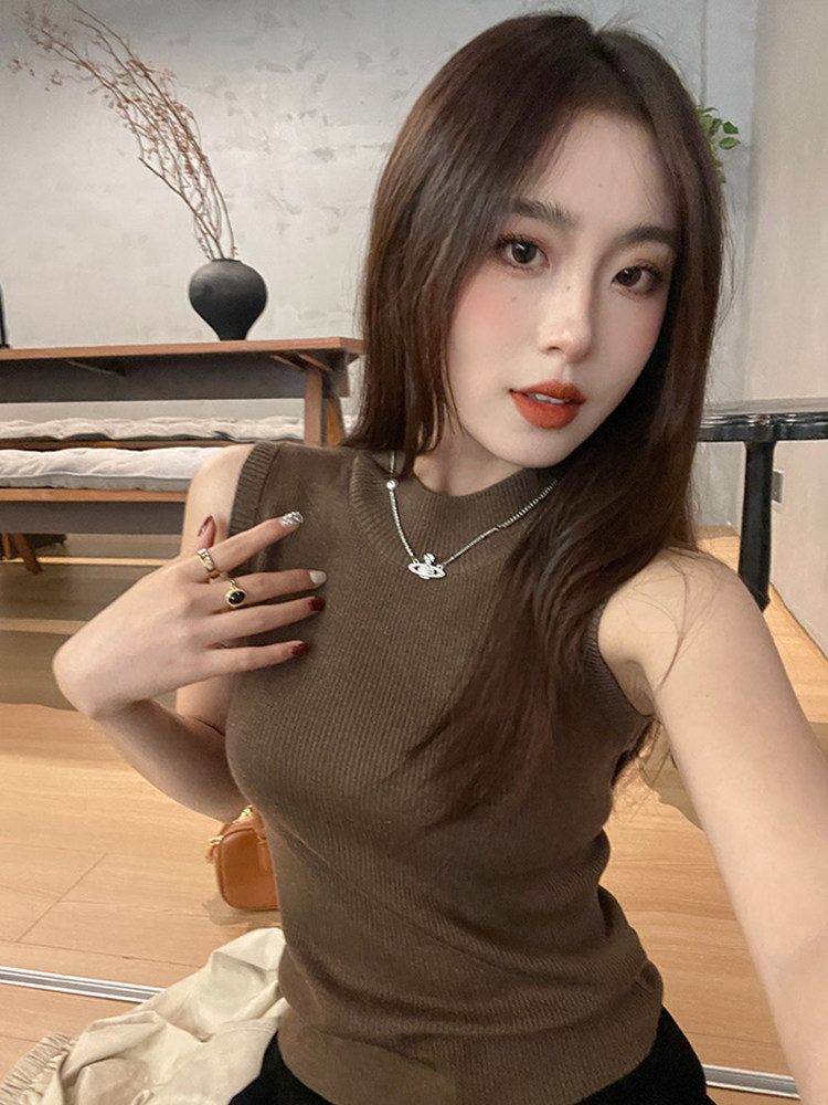 奶呼呼冰絲針織吊帶背心女西裝內搭夏打底半高領無袖上衣修身t恤
