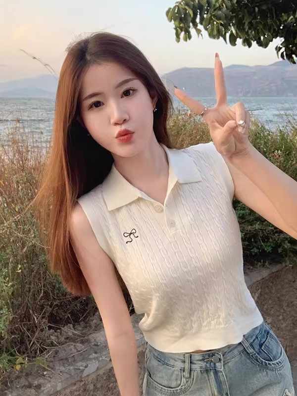 無袖針織背心Polo領短款打底衫女夏外穿小衫通勤顯瘦時尚夏季上衣