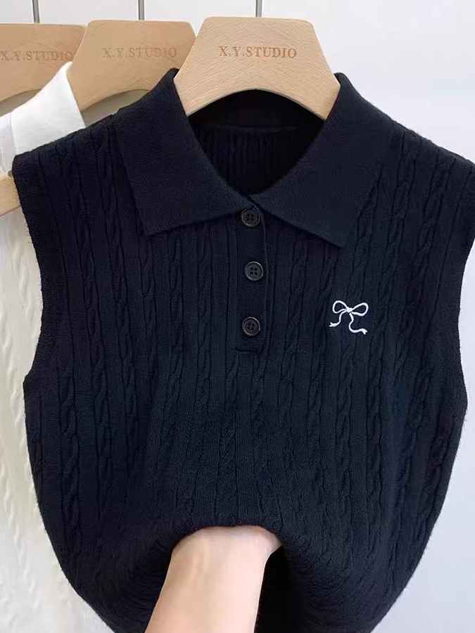 無袖針織背心Polo領短款打底衫女夏外穿小衫通勤顯瘦時尚夏季上衣