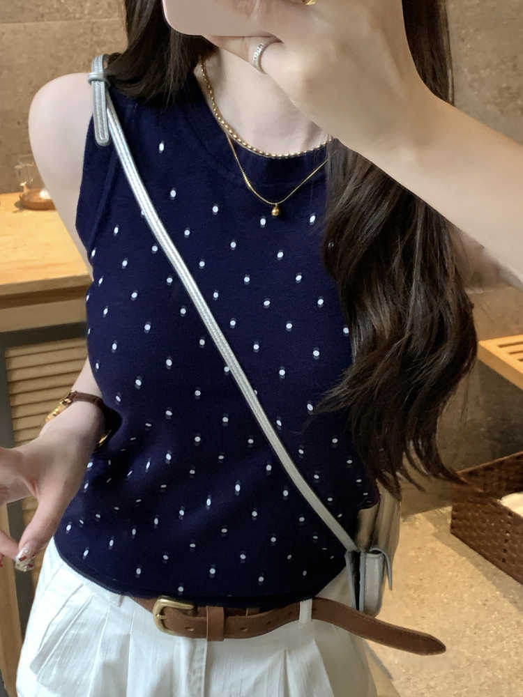 甜美可愛波點吊帶背心女夏季新款學院風小個子修身顯瘦高無袖上衣