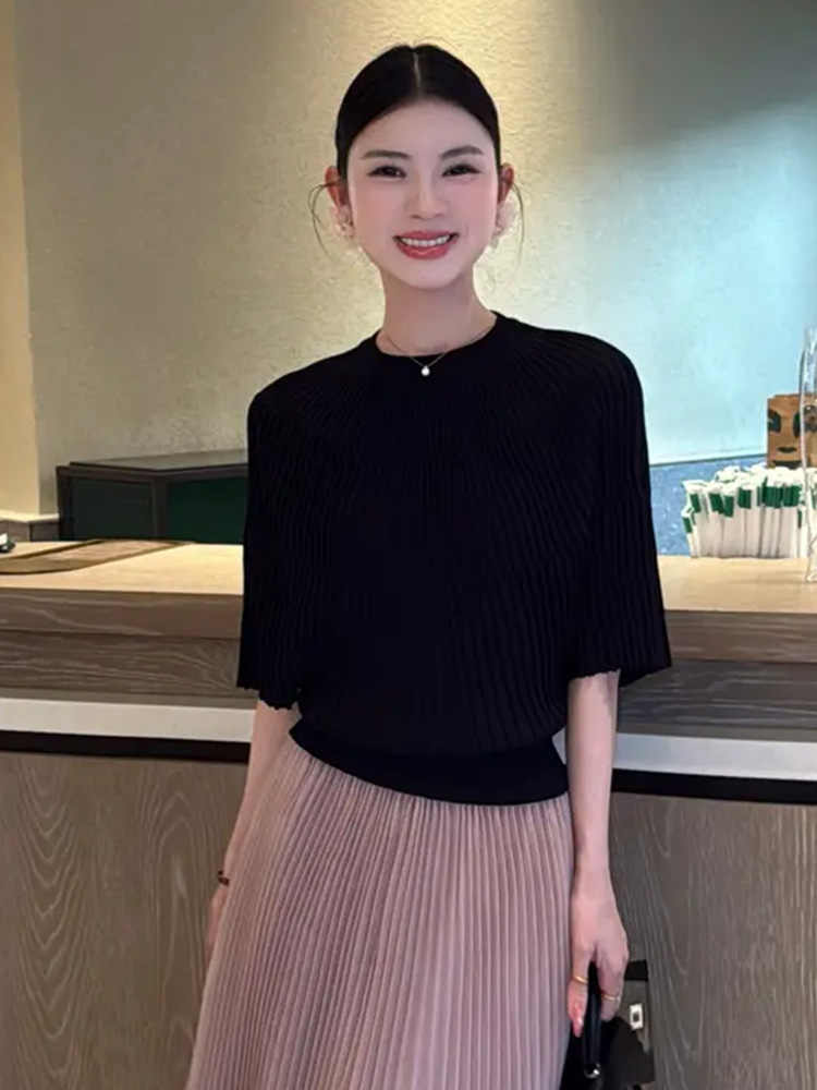 韓系穿搭短袖針織衫女2026新款夏季薄款小衫時尚顯瘦遮肉氣質上衣