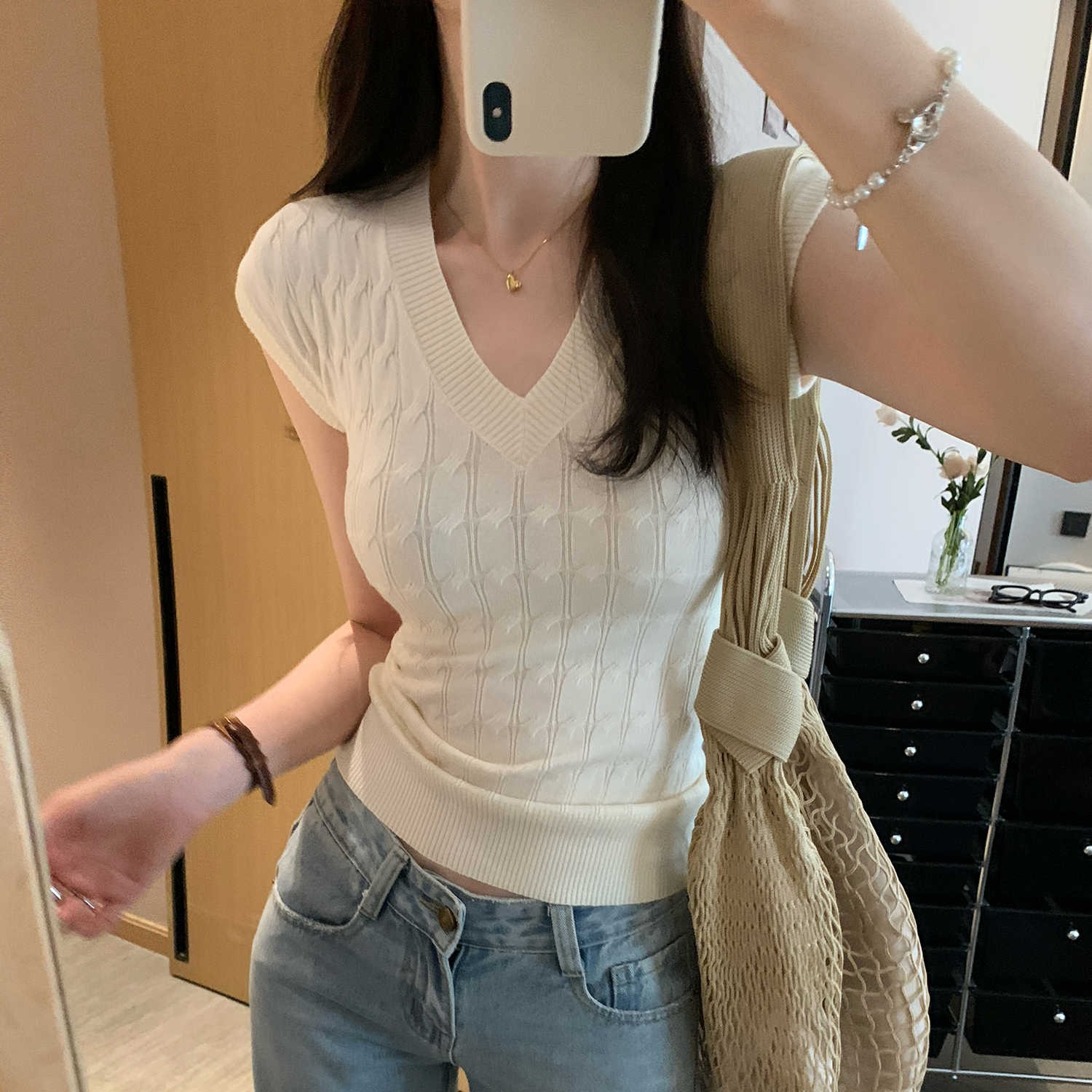 超好看坎肩無袖針織背心女夏新款設計感小眾修身V領上衣