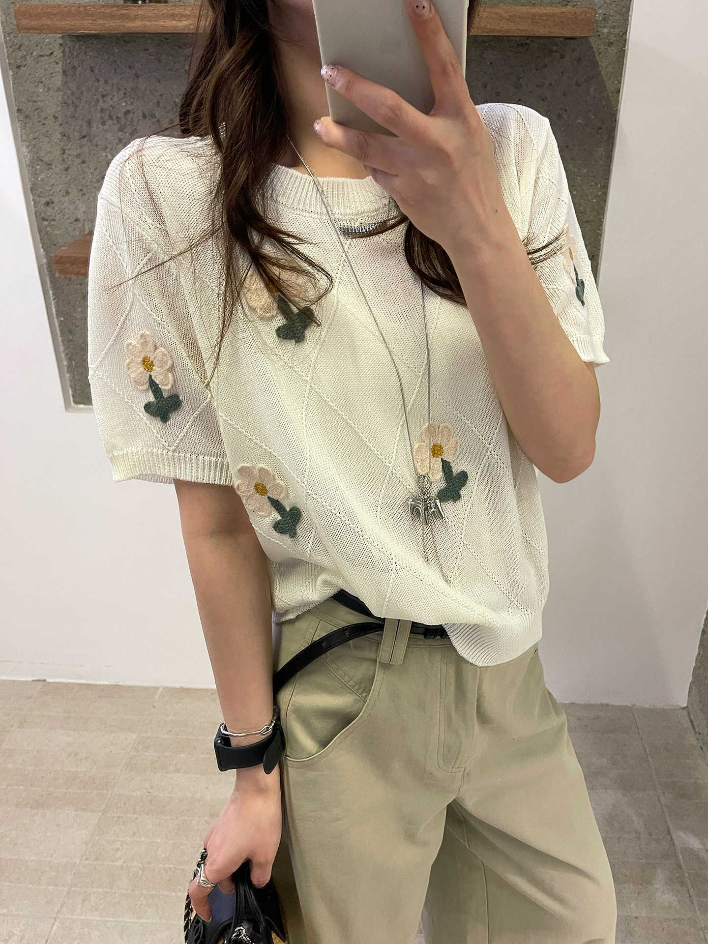 小花刺繡泡泡袖冰絲針織衫女歐洲站2026春裝新款歐貨女裝打底衫潮