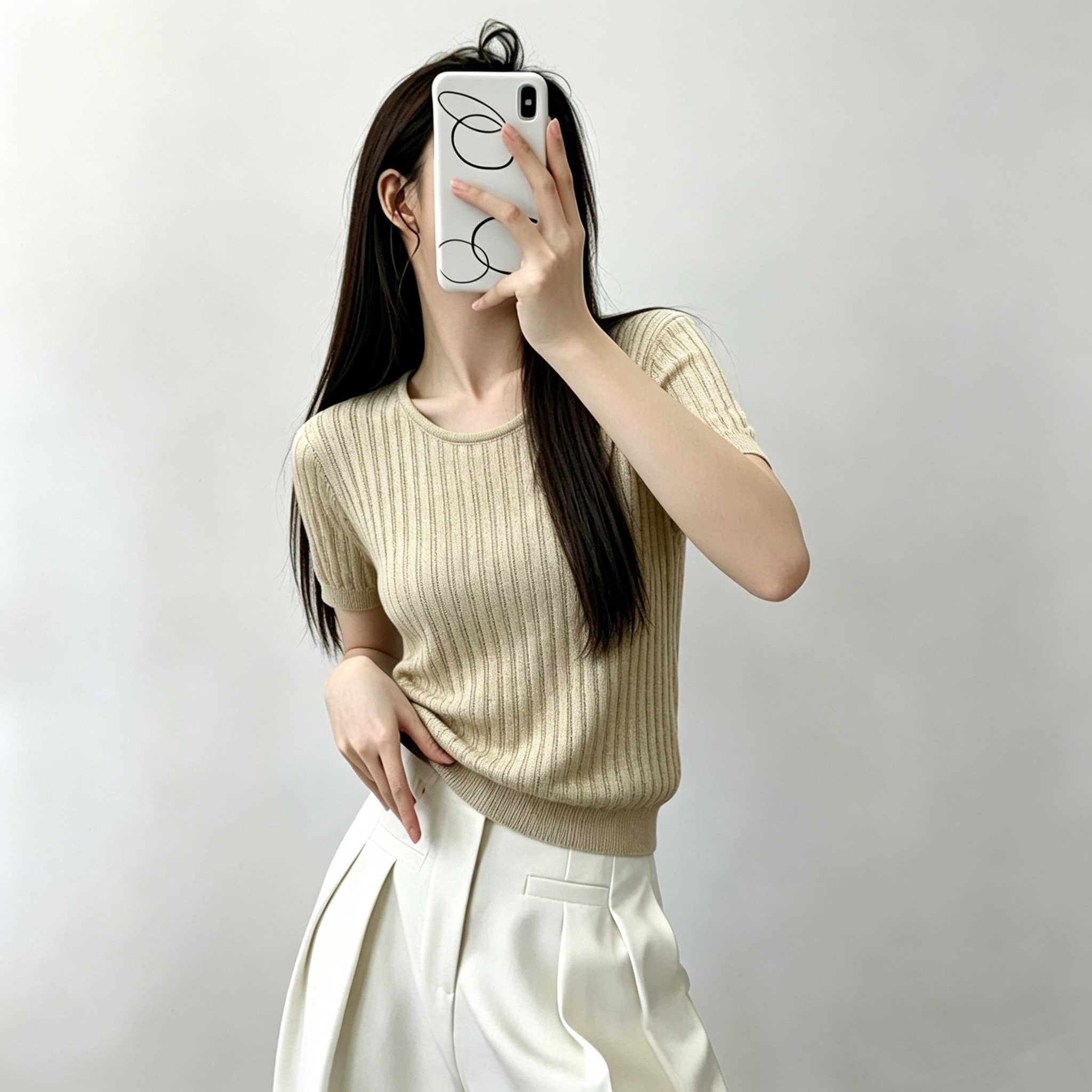 亞麻洗水絕美圓領坑條短袖針織衫女夏季薄款洋氣減齡t恤別致上衣