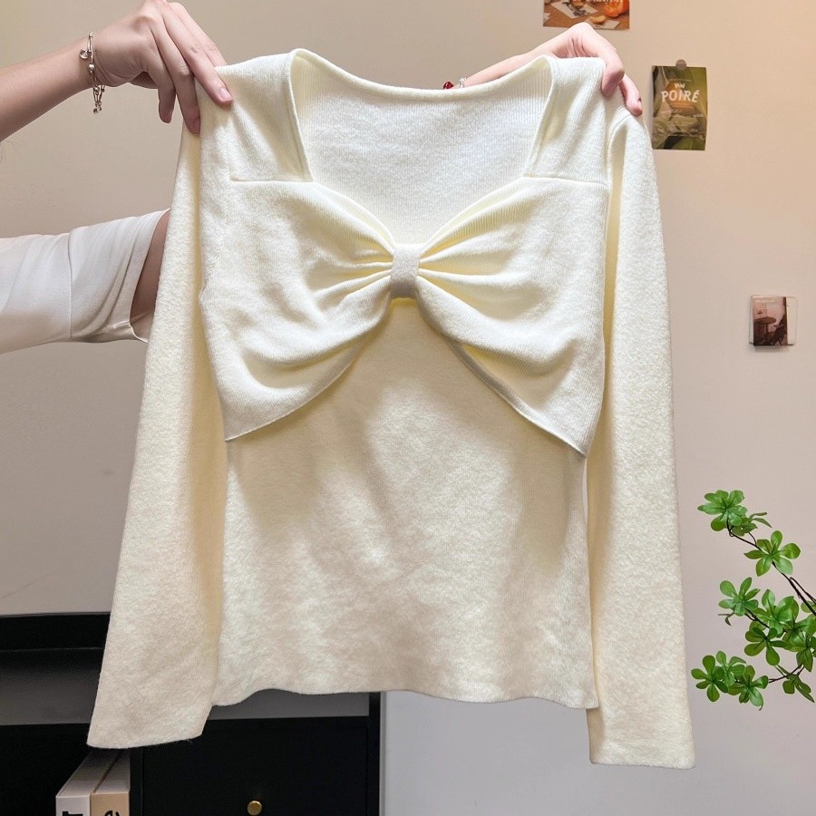 MY14727# GS甜美高级感蝴蝶结修身打底针织衫女早秋穿搭设计感小众气...