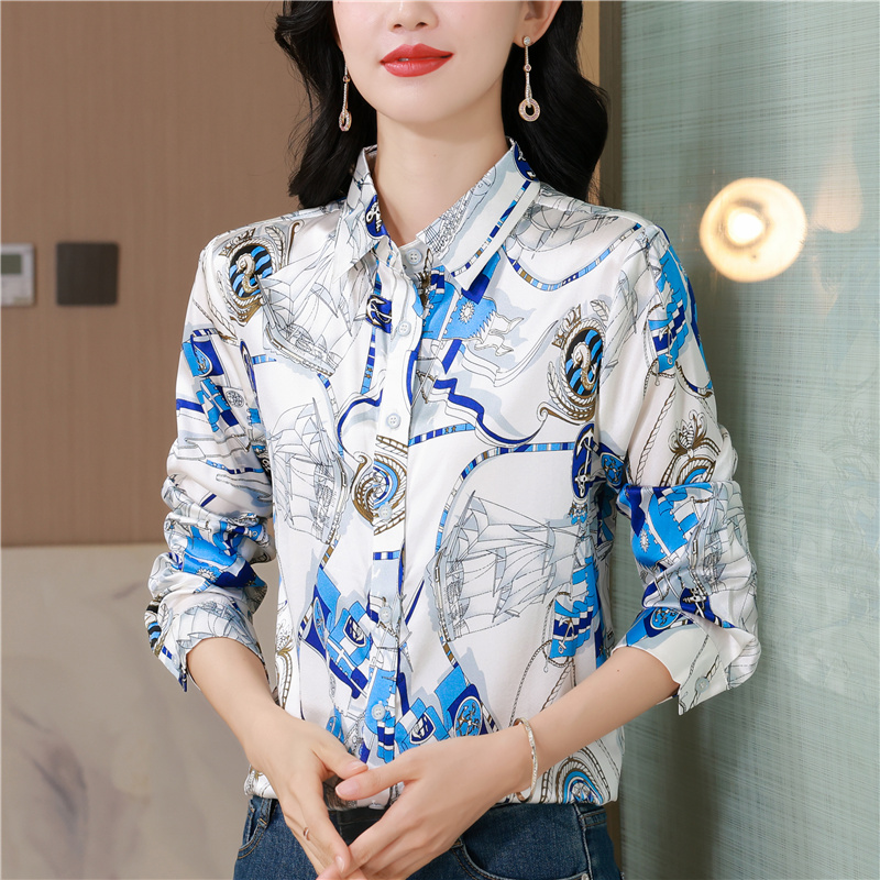 MY13777# 女裝貨源19姆米重磅弹力缎真丝衬衫新款气质显瘦桑蚕丝上衣...