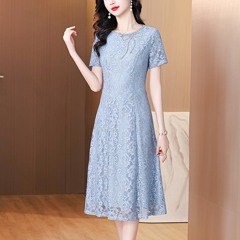 MY12501#新款夏季蕾丝连衣裙年轻喜妈妈婚宴装礼服女方妈妈装结婚喜服女裝貨源服裝批發