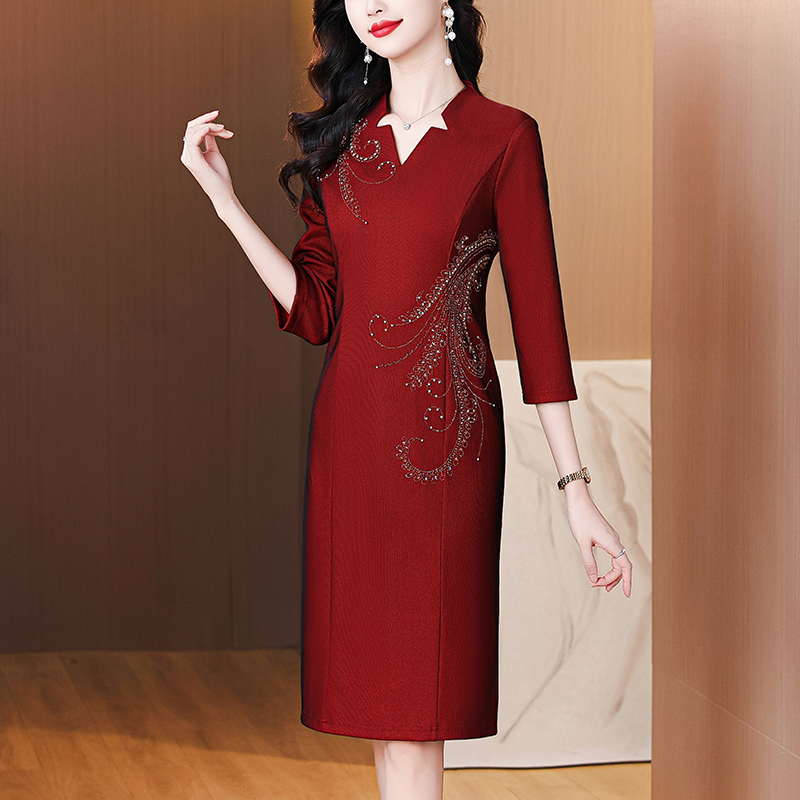 MY12814# 高端妈妈婚宴旗袍喜服新款高贵洋气喜婆婆结婚礼服大码连衣裙...