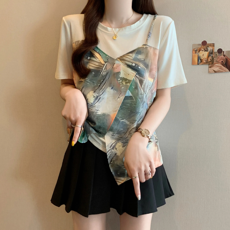 MY8860# 夏季新款大码女设计感小众宽松显瘦别致正肩短袖T恤上衣女裝貨源服裝批發