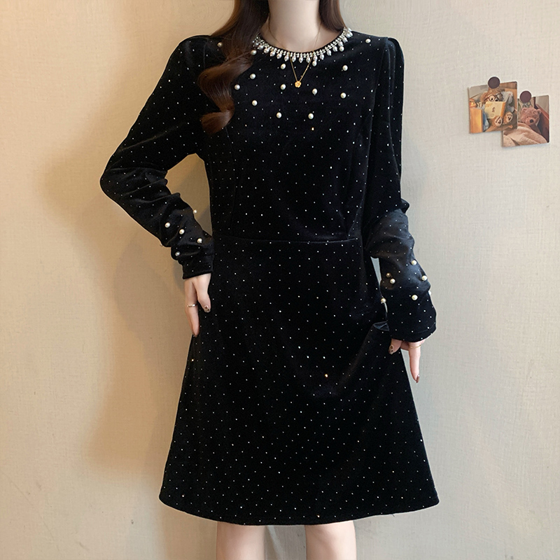 MY13644# 新款大码女装高级感时尚减龄重工烫钻收腰显瘦连衣裙女裝貨源...