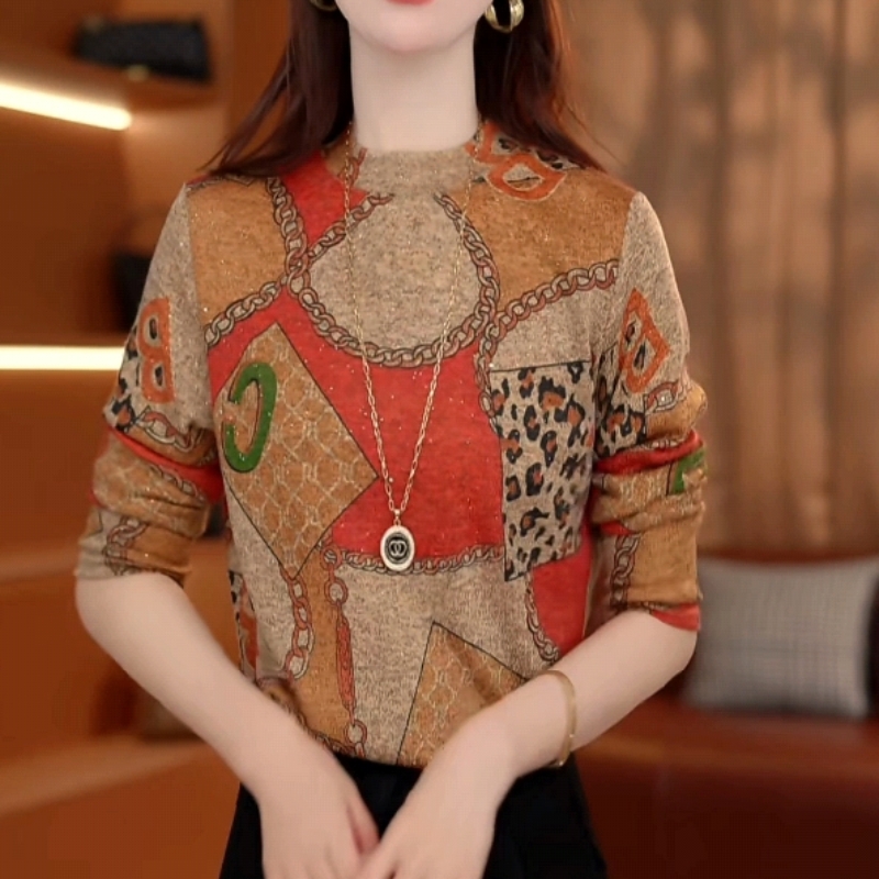 MY15176# 竹林池畔新款优雅圆领高端小衫套头时髦长袖上衣打底衫女裝貨源服裝批發