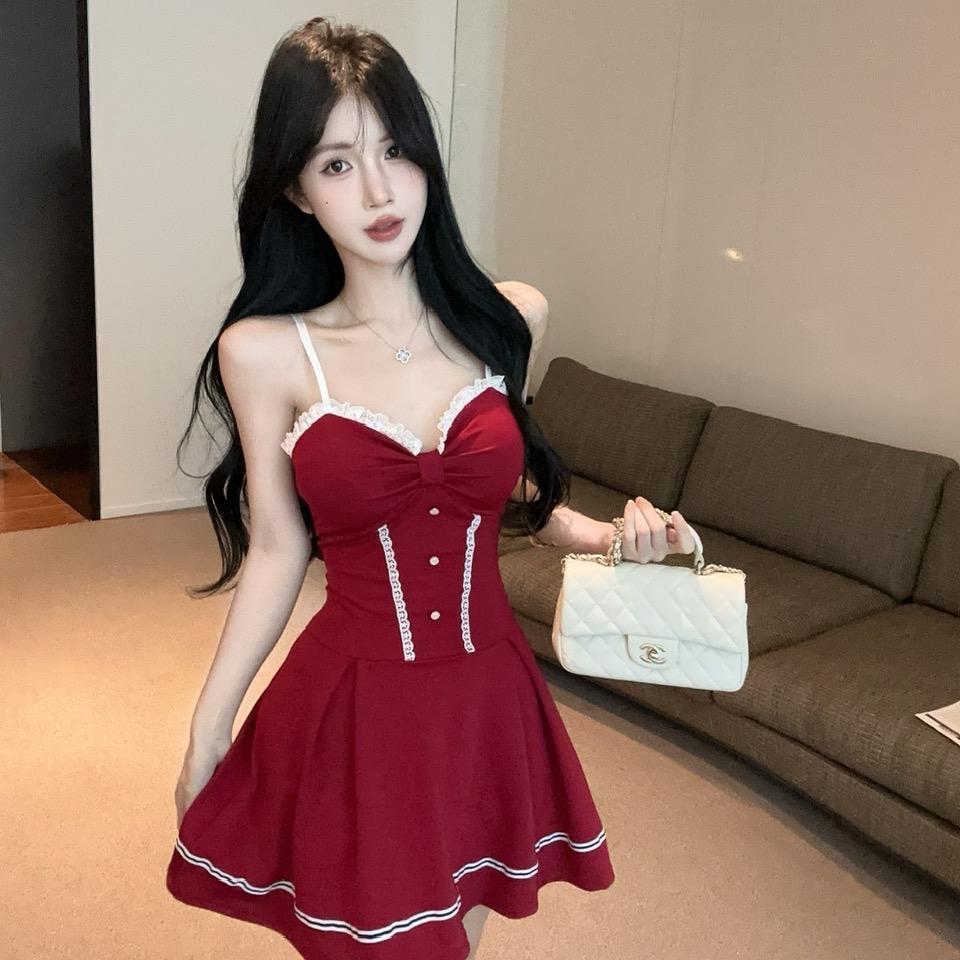 實拍吊帶性感低胸制服工裝短款打底連衣裙