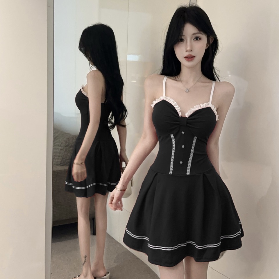 實拍吊帶性感低胸制服工裝短款打底連衣裙