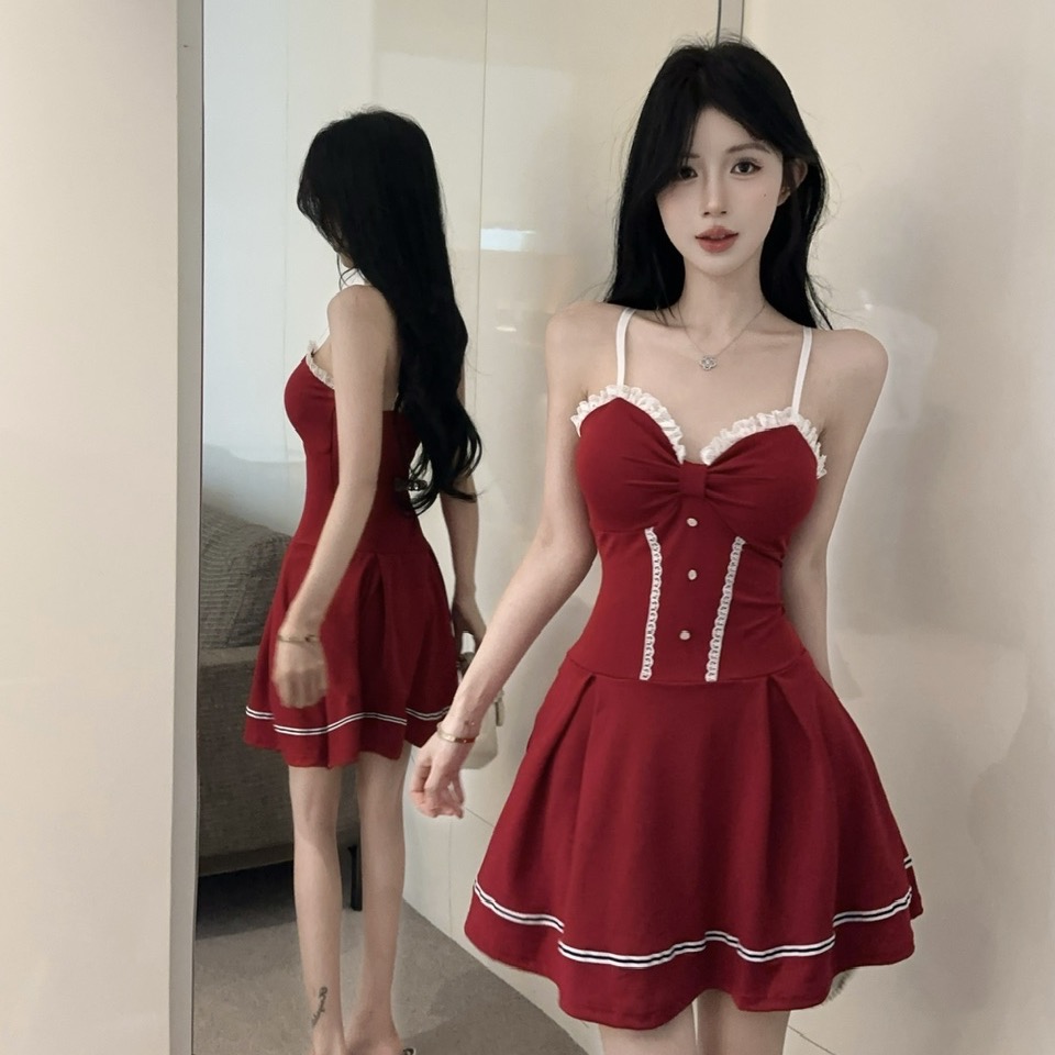 實拍吊帶性感低胸制服工裝短款打底連衣裙