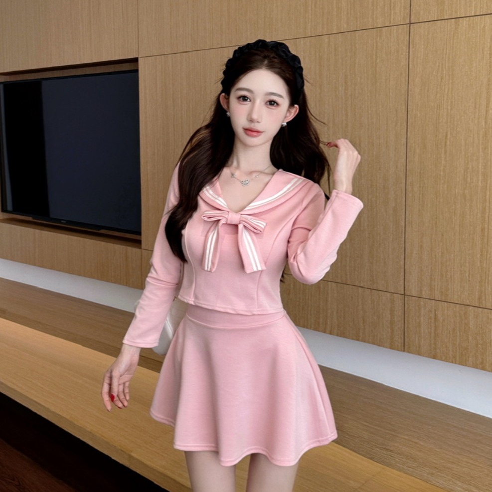 實拍兩件套長袖制服工裝打底裙子，不單賣不單退