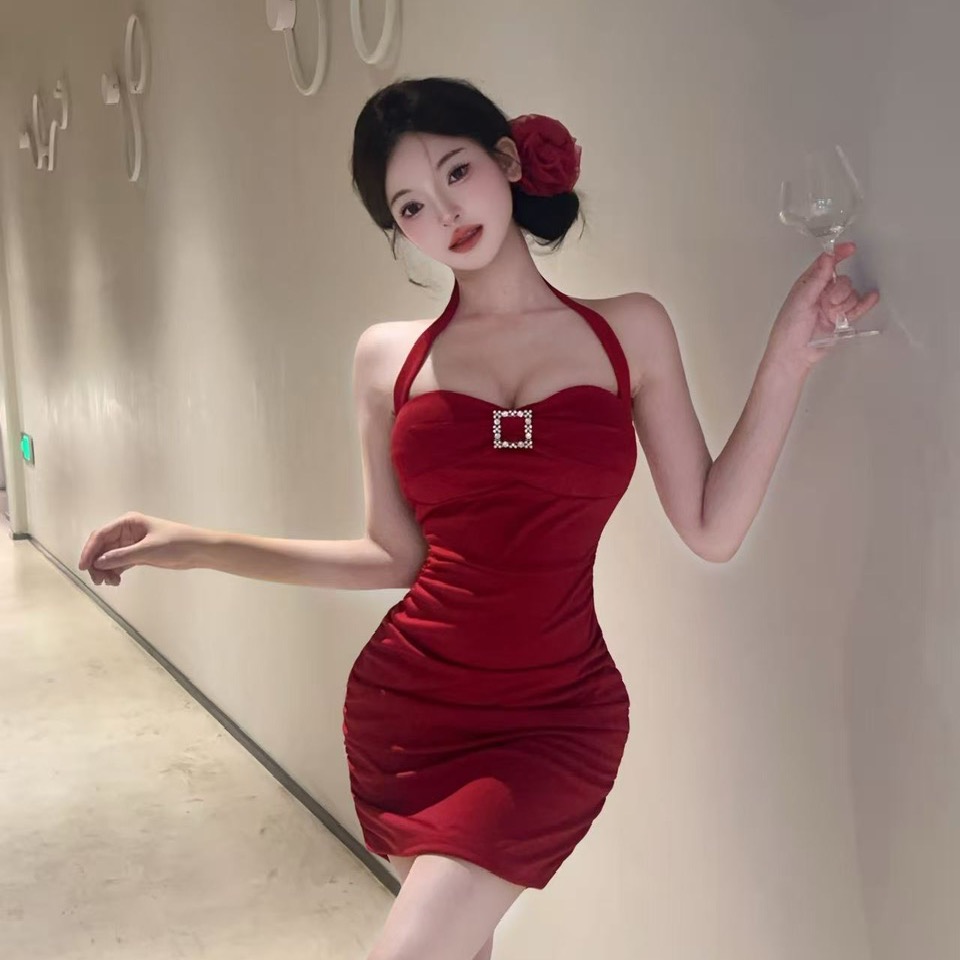 實拍性感鏤空露背包臀短款打底連衣裙