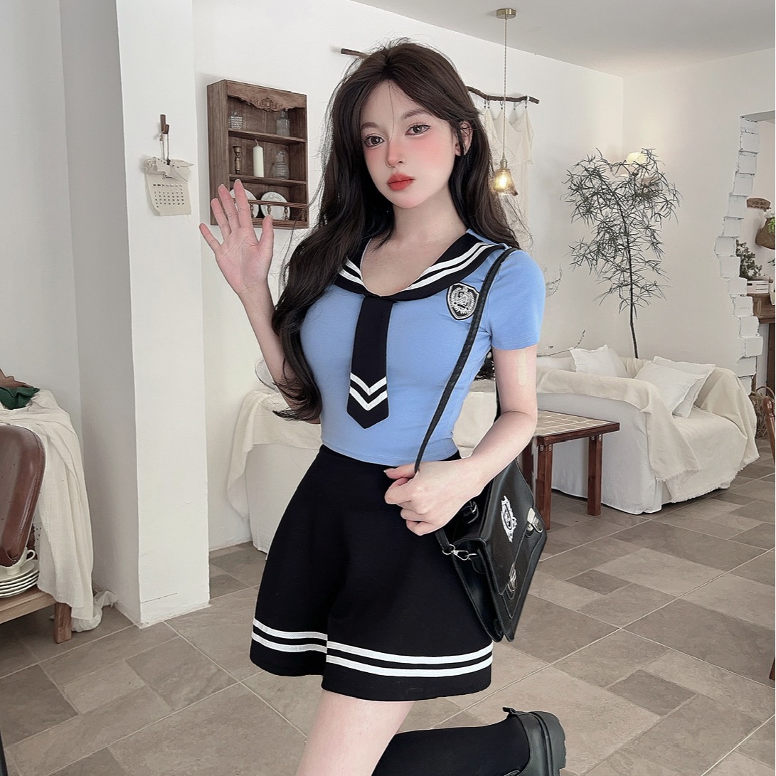 實拍控2性感翻領短款工裝制服套裝裙不單賣不單退