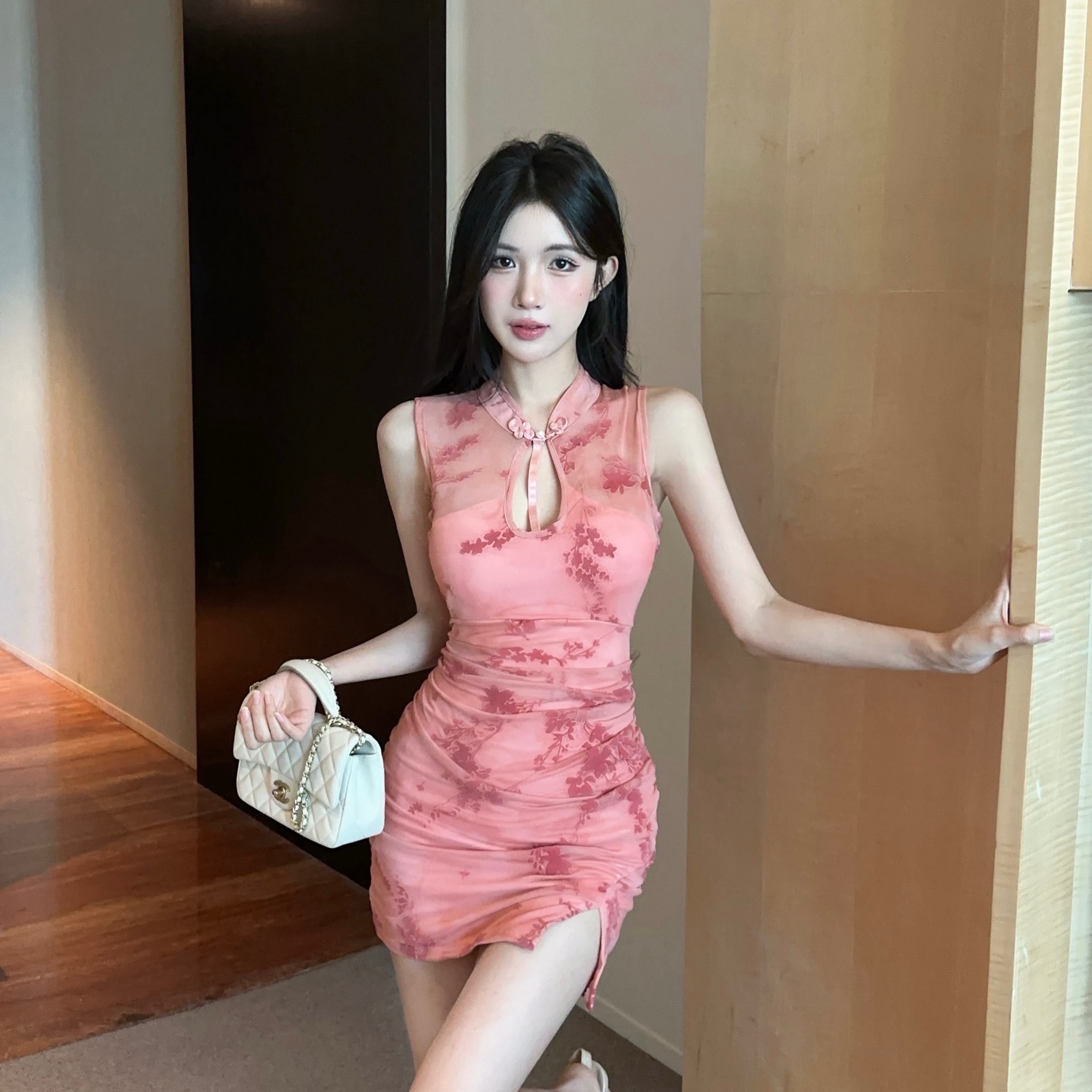 實拍彈力改良旗袍短款包臀打底連衣裙