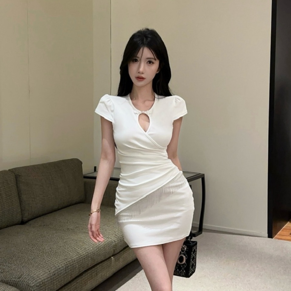 實拍性感短袖棉質緊身打底短款連衣裙