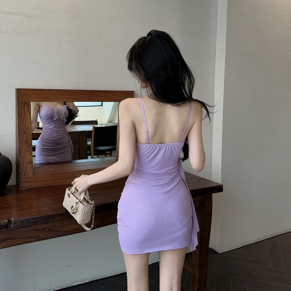 實拍性感網紗拼接吊帶流蘇短款打底連衣裙