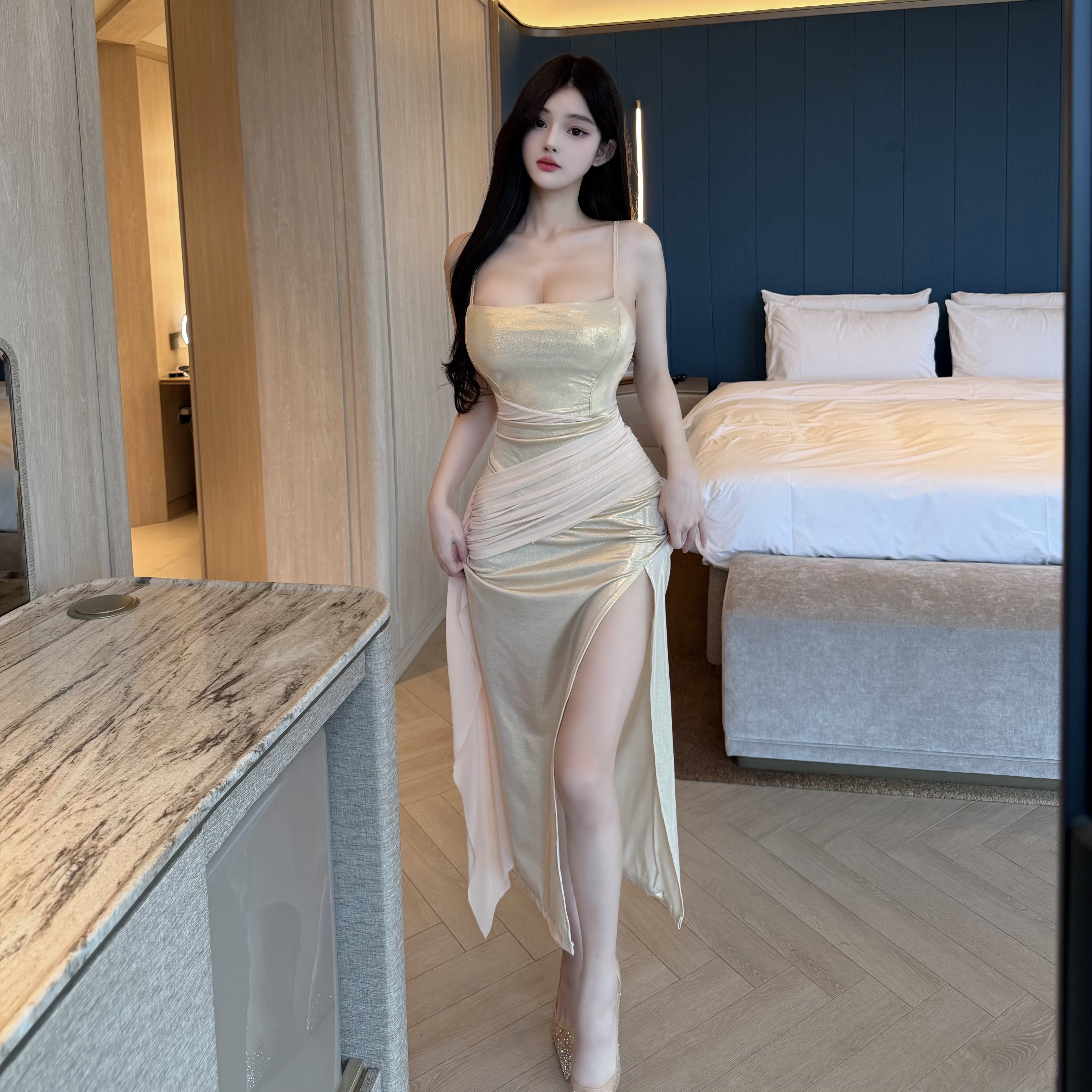 實拍性感長款包臀吊帶打底連衣裙