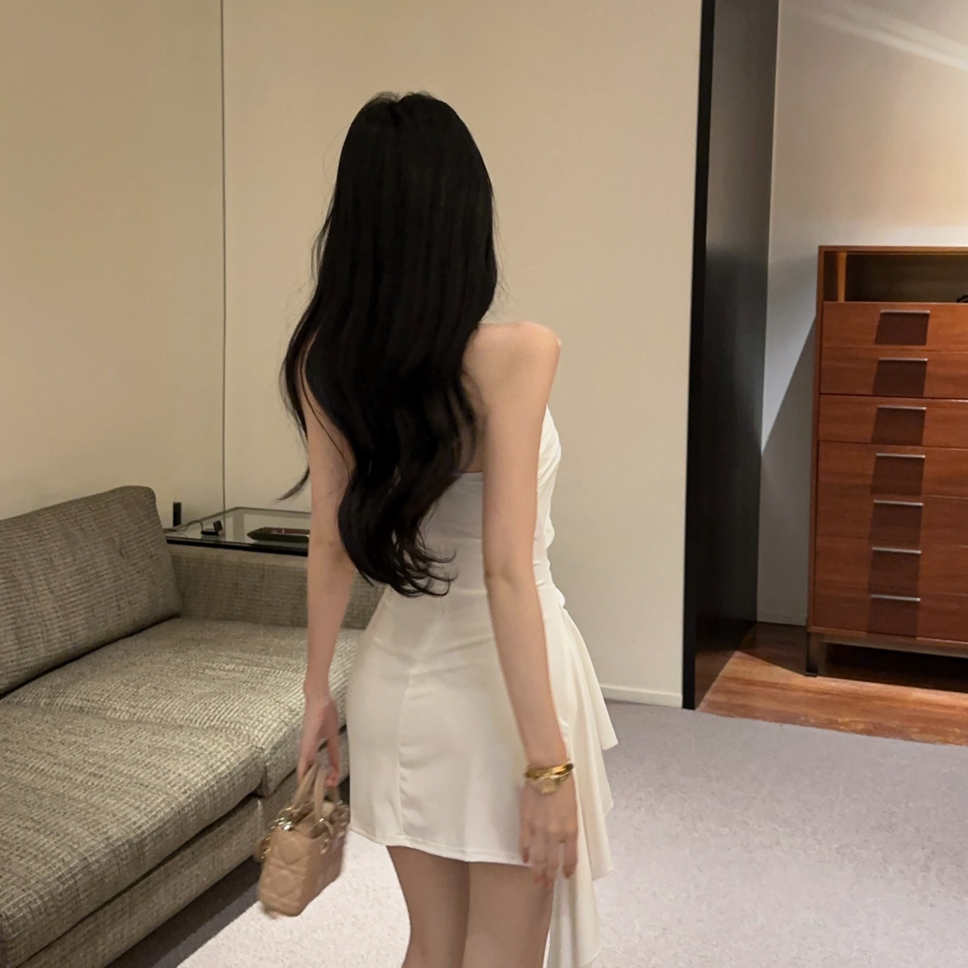 實拍性感短款包臀小黑裙抹胸不規則打底連衣裙