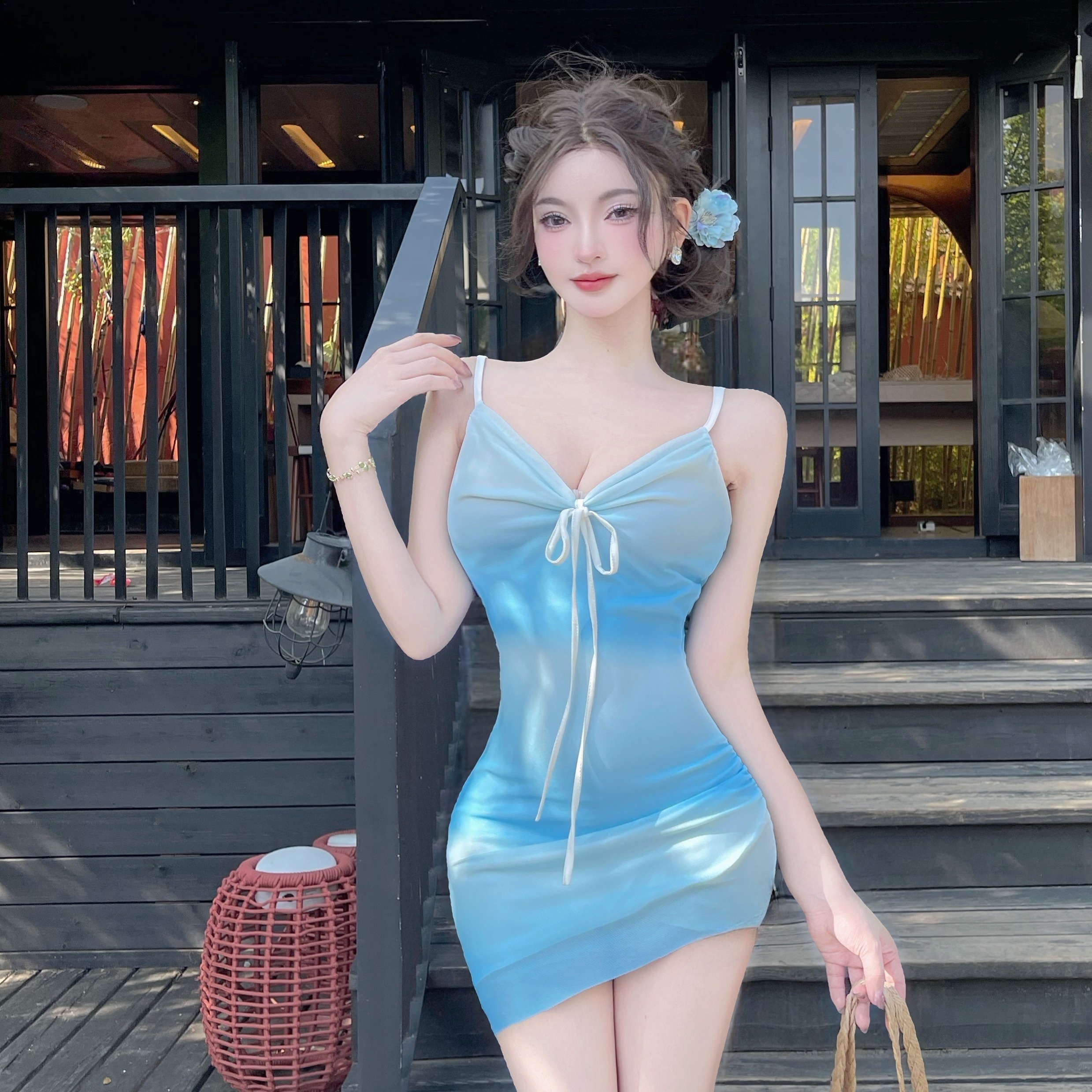 實拍性感撞色網紗吊帶短款打底連衣裙
