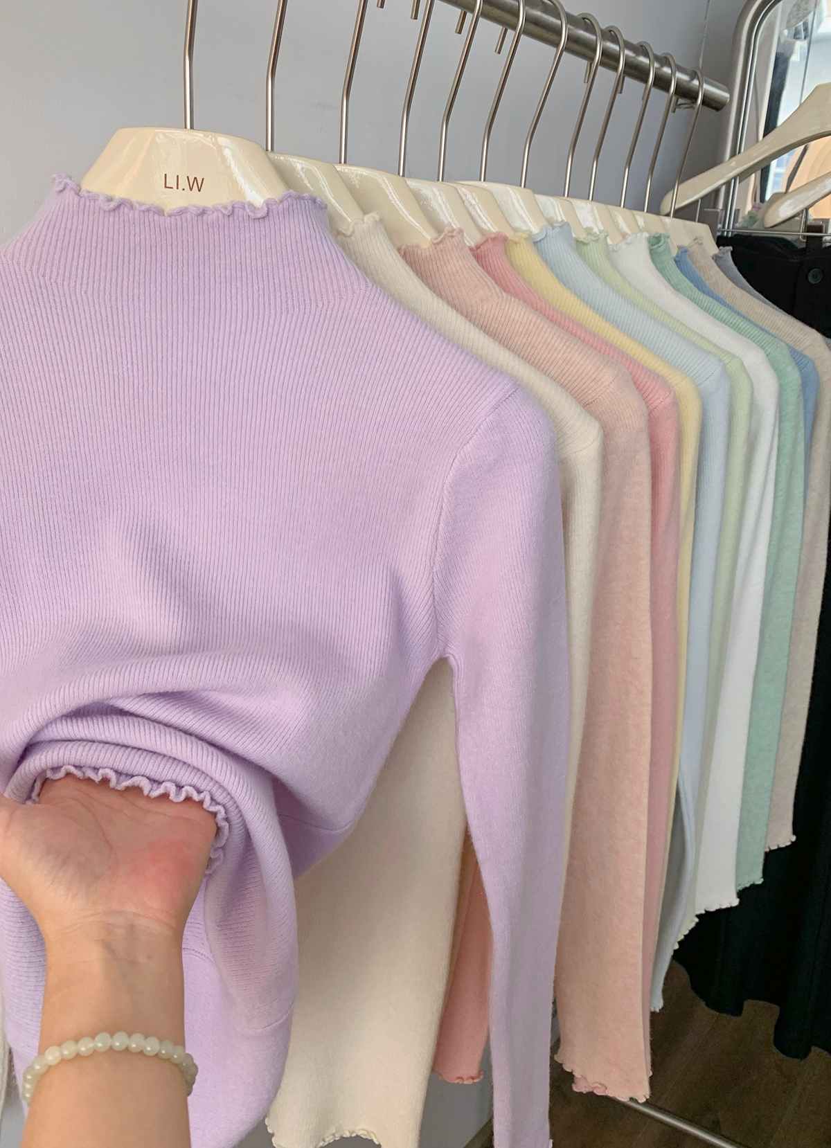 MY15508# 香芋紫木耳边针织上衣新款修身纯欲套头打底内搭外穿女裝貨源服裝批發