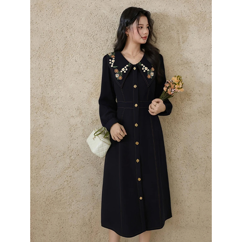 MY13802# 女裝貨源大码女装胖MM设计感遮肉韩系中长款压线显瘦连衣裙女裝貨源服裝批發服裝批發