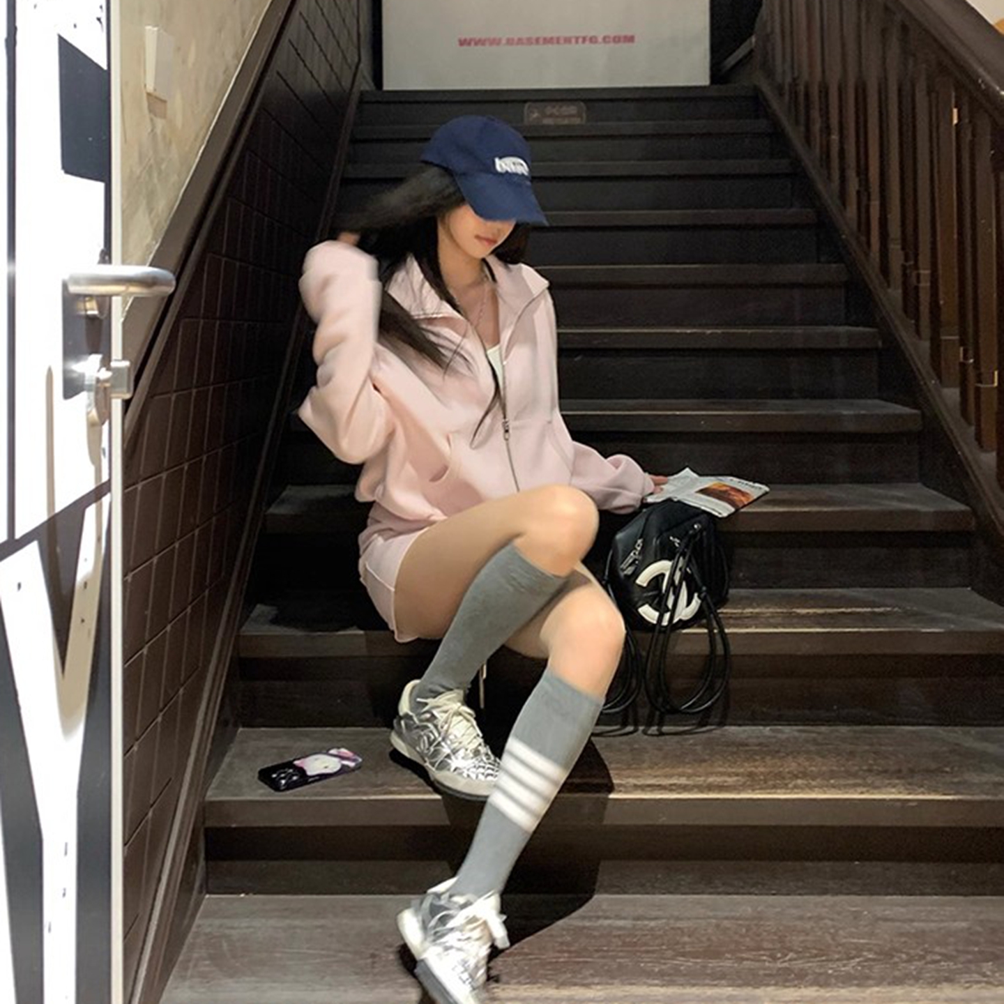 MY14431# 曼巴棉休闲灰色印花卫衣外套高腰短裤运动套装女裝貨源服裝批...