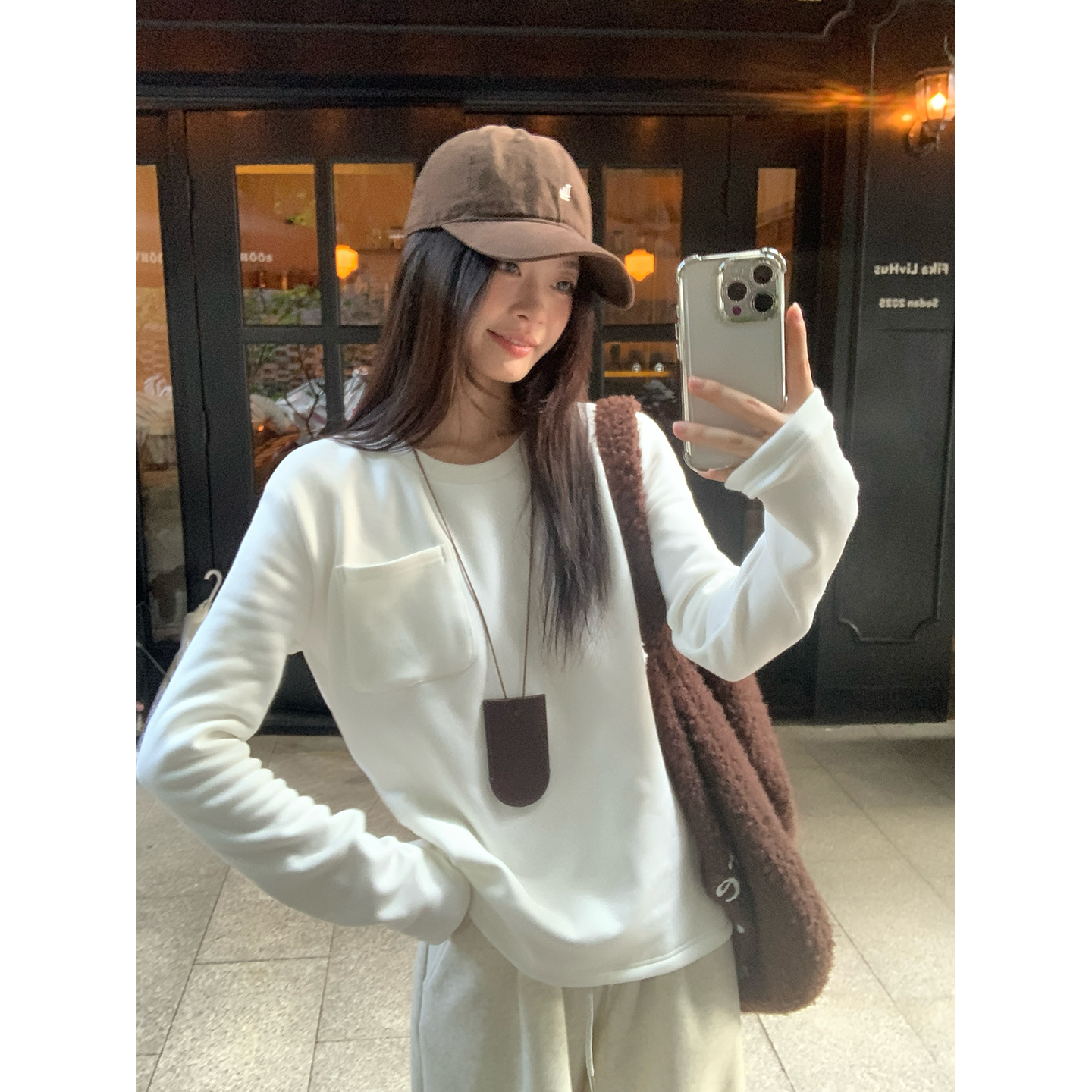 MY15962# 口袋针织长袖T恤内搭打底衫长袖上衣女裝貨源服裝批發