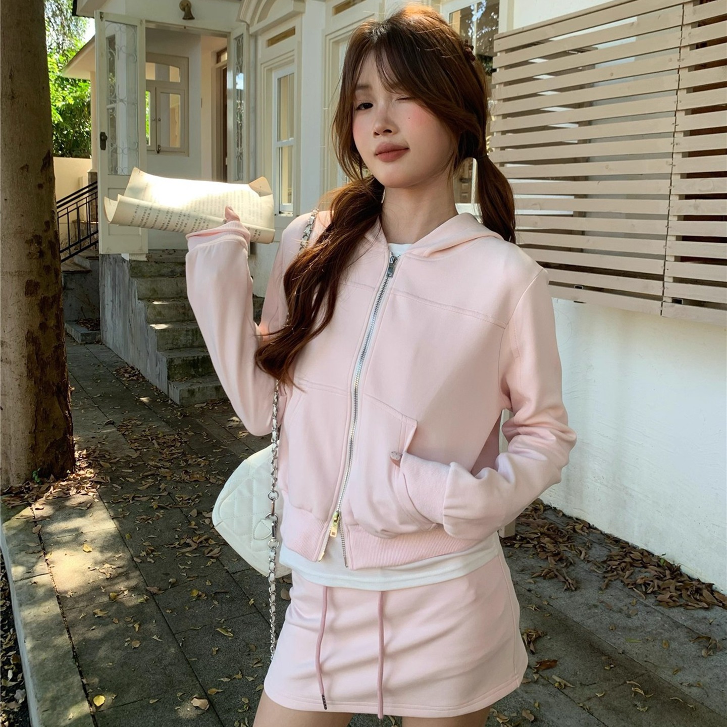 MY15961# 休闲印花卫衣外套高腰短裤运动套装女裝貨源服裝批發