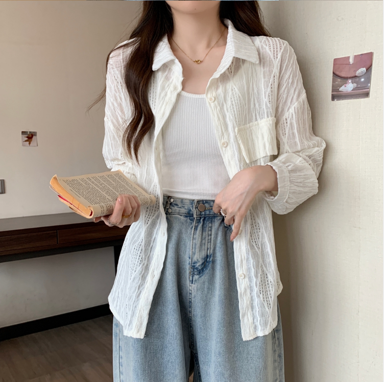 MY16325# 大码胖mm设计感镂空防晒衣休闲遮肉衬衣M-4XL200斤...