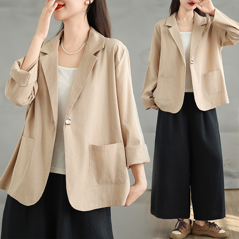 MY16324# 新款大码女装棉麻西装外套宽松亚麻小西服女裝貨源服裝批發