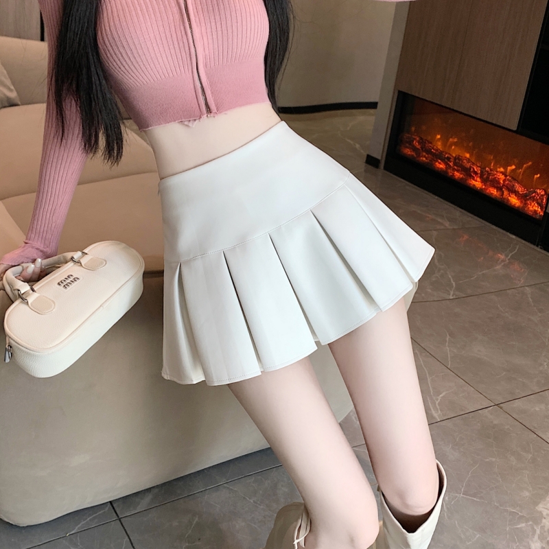 實拍復古辣妹PU皮百褶短裙2025年秋冬高腰百搭包臀A字半身超短裙