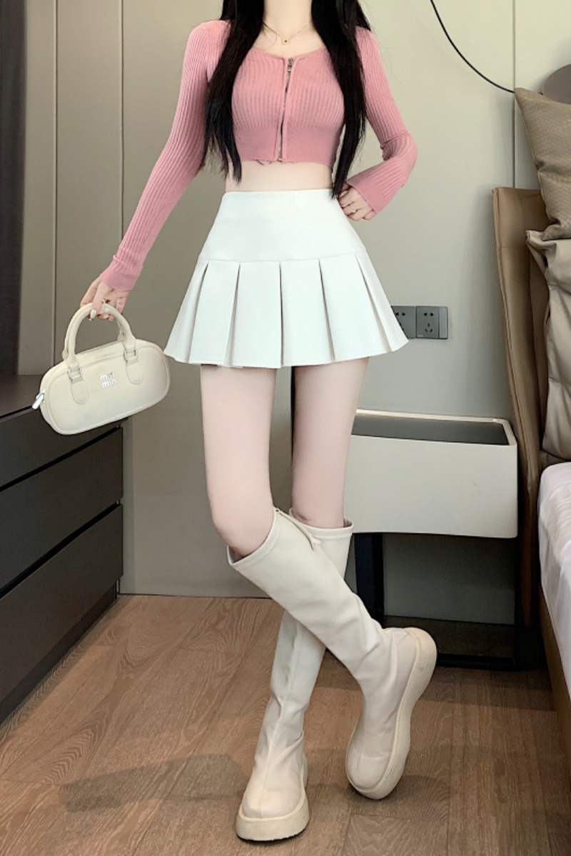 實拍復古辣妹PU皮百褶短裙2025年秋冬高腰百搭包臀A字半身超短裙