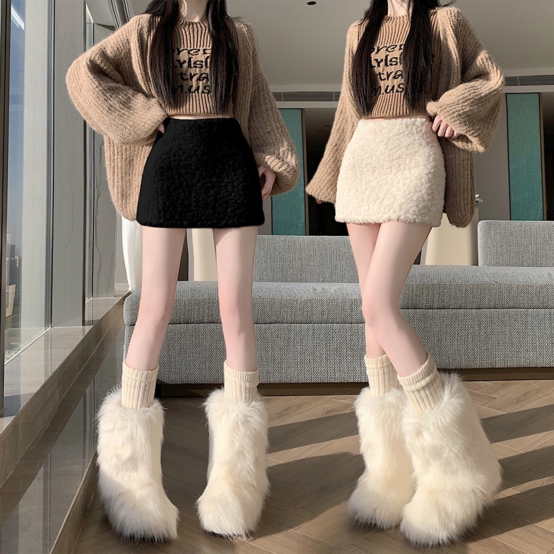 實拍毛絨絨加厚小香風辣妹短裙女2025秋冬高腰百搭A字包臀短裙