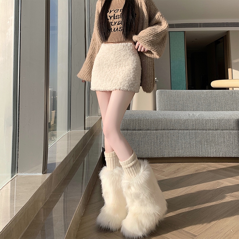 實拍毛絨絨加厚小香風辣妹短裙女2025秋冬高腰百搭A字包臀短裙