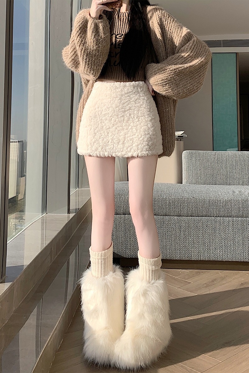 實拍毛絨絨加厚小香風辣妹短裙女2025秋冬高腰百搭A字包臀短裙
