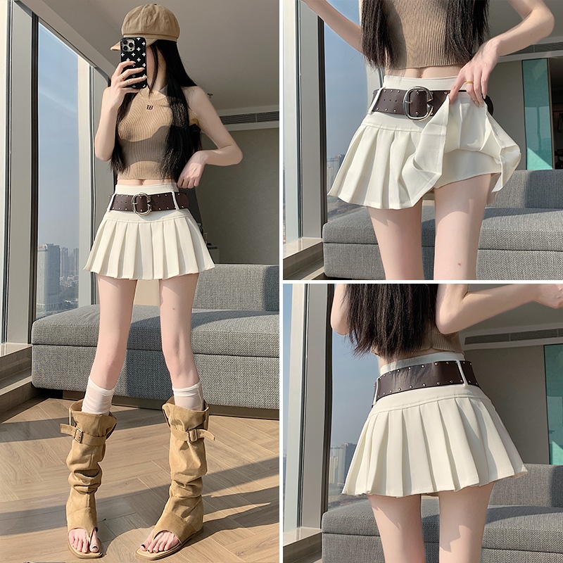 實拍復古辣妹高腰百褶裙2026年春夏新款美式設計感顯瘦超短裙褲裙