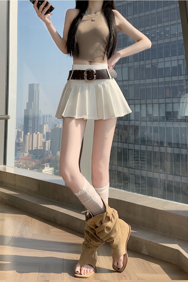 實拍復古辣妹高腰百褶裙2026年春夏新款美式設計感顯瘦超短裙褲裙