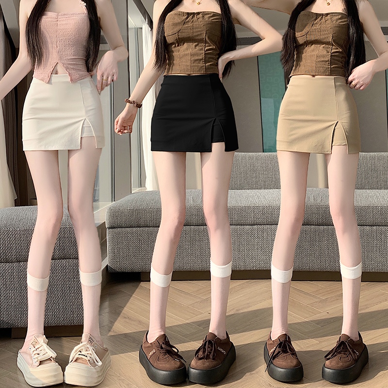實拍純欲辣妹開叉彈力褲裙2026春夏高腰防走光A字半身裙包臀裙